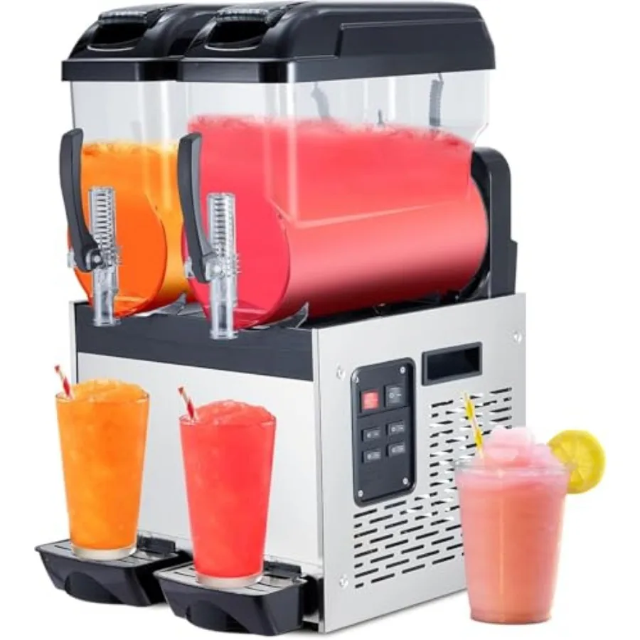 

Black 12 L*2 700W Commercial Slushy Machine - Self-Cleaning Stainless Steel Frozen Drink Margarita Ice Cream Maker for Snow Mel