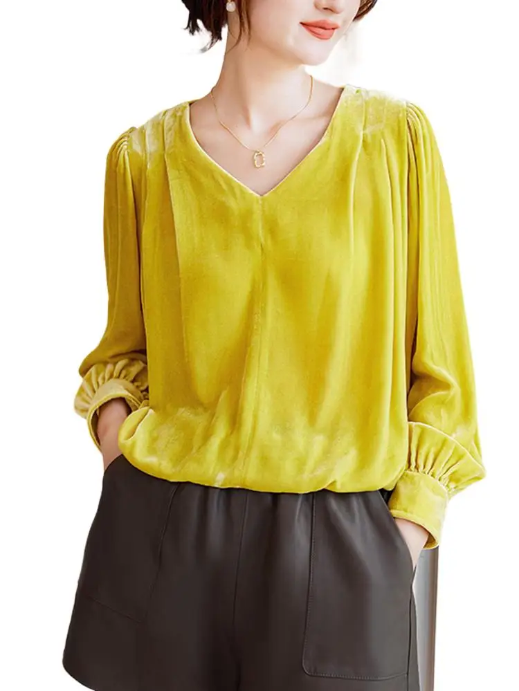 

Autumn Winter Long Sleeve T Shirt Women Pleuche Slim Casual Basic blouse Female plus size Spring Velvet Solid Color casual tops