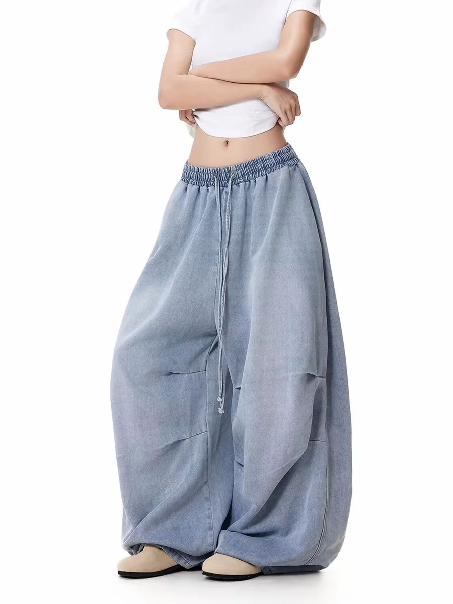 Calças Jeans Largas Estilo Americano para Homens e Mulheres, Casual, Hiphop, com Caimento Solto, em Mistura de Algodão e Poli...