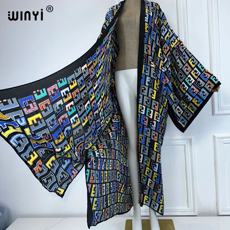 WINYI new Africa print sweet lady beach Bohemian long Cardigan Cover-up stitch Casual Boho Maxi Holiday party kimono beachwear