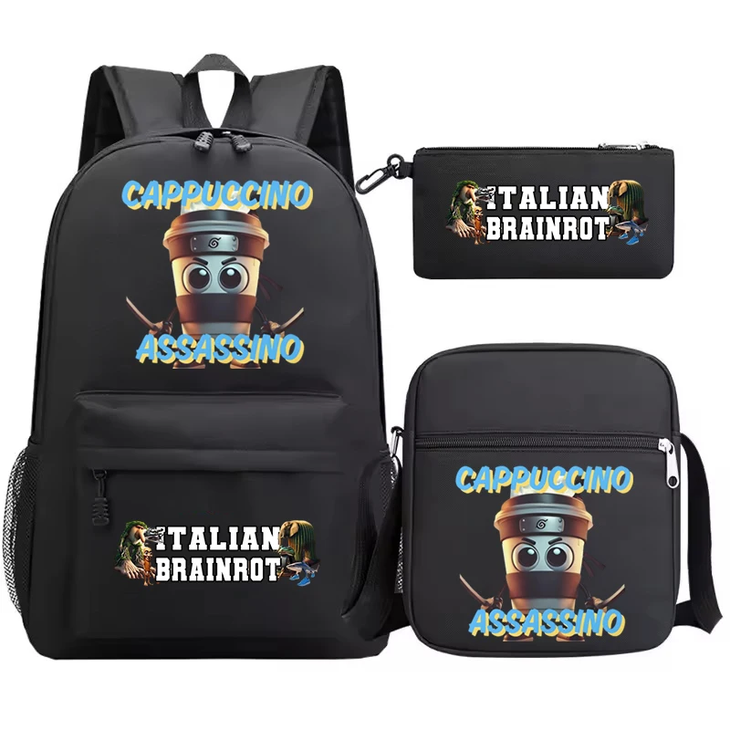 

3pcs Set Cappuccino Assassino Backpack for Boys Girls Italian Brainrot School Bags Funny Cartoon Students Backpack Gift Mochilas