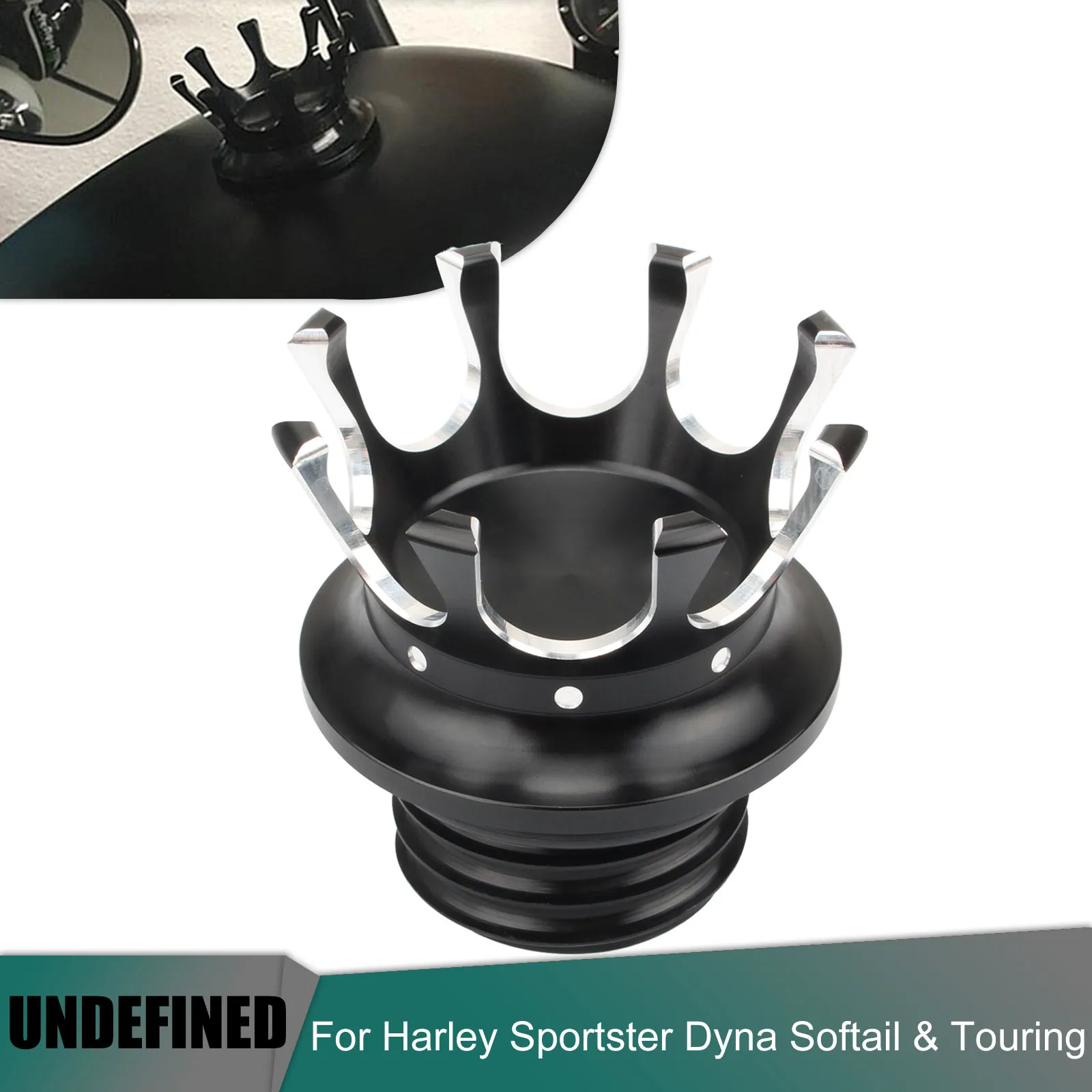 

Motorcycle Fuel Gas Tank Cap Cover Black CNC Crown Oil Caps Aluminum For Harley Touring Dyna FLST Softail Fat Boy Sportster XL