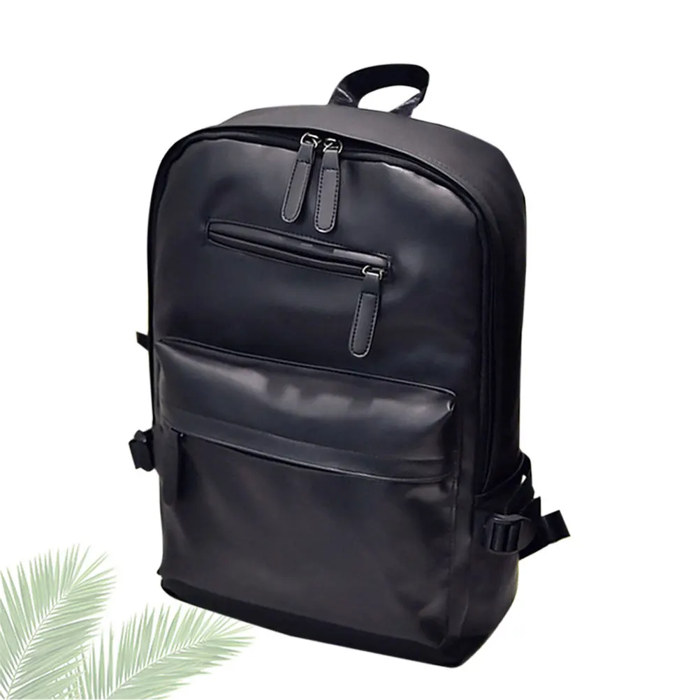 

Large Capacity Pu Backpack Black Unisex College Bookbag For School Travel Business Durable Lightweight Bag