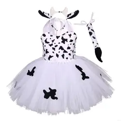 Child Halloween Animal Cosplay Costume Girls Cow Tutu Dress Kids Birthday Party Show Dresses Party Dress Up Props