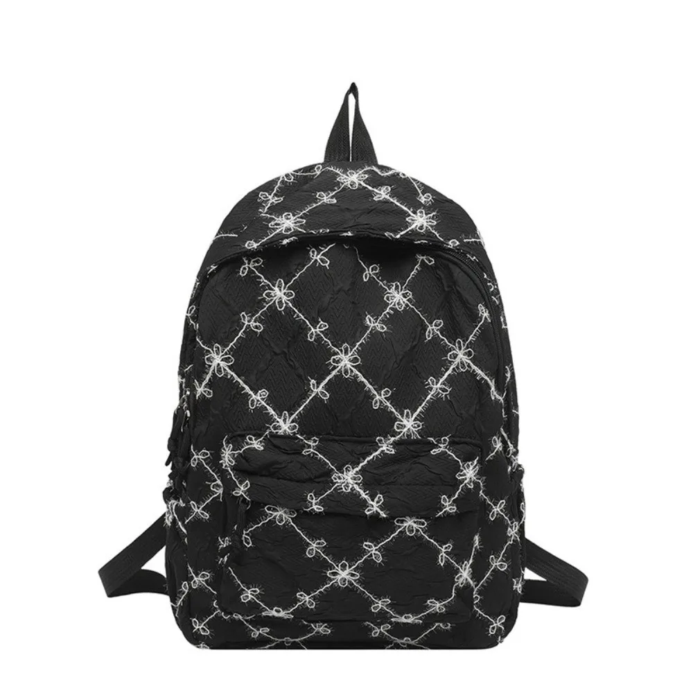 Bow Embroidery Laptop Backpack Lightweight Design Large Capacity Travel Backpack Multi-Pocket Structure Korean Version