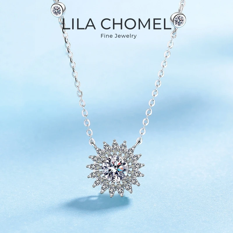 

Lover Valentine's Day 18K White Gold Girl Birthday Gift 1CT Moissanite Diamond Women Wedding PT950 Platinum Sunflower Necklaces