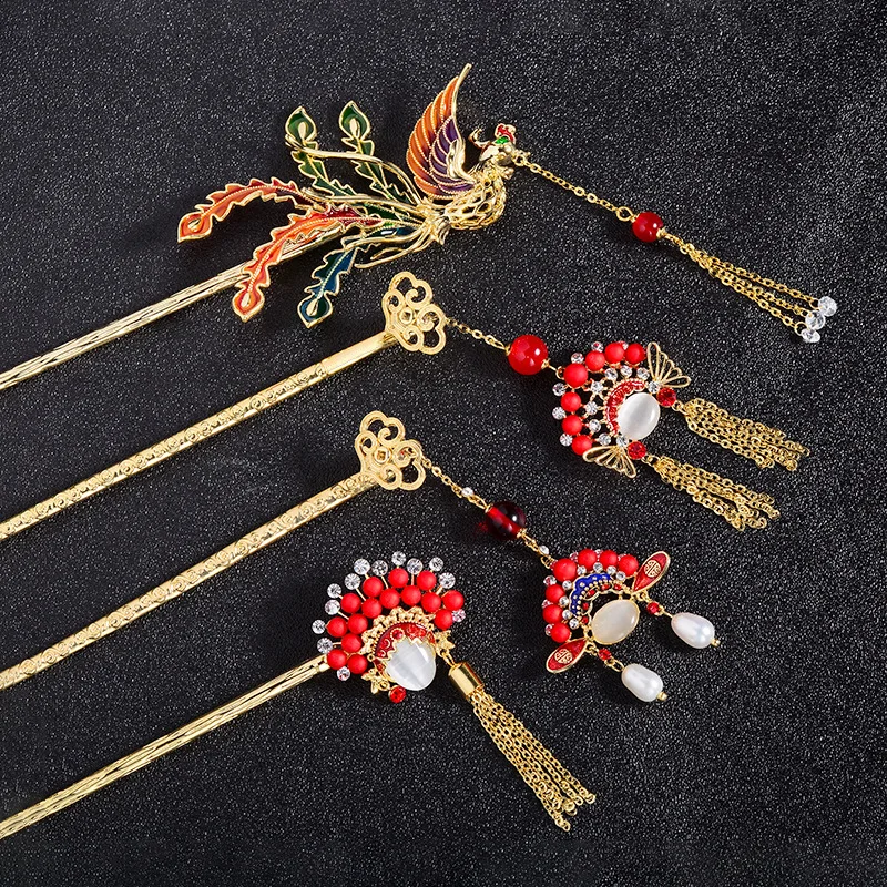 

Элегантная медная заколка для волос с фениксом, современный китайский стиль, эмалированная палочка для волос с кисточкой для женщин, аксессуар для волос в стиле Daomadan