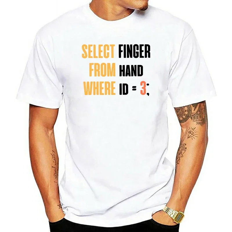 2024 Homme Camiseta 100% Cotton Select Middle Finger Geek Nerd Tshirt Funny SQL Code Design for Programmer T Shirt  COTTON image 3
