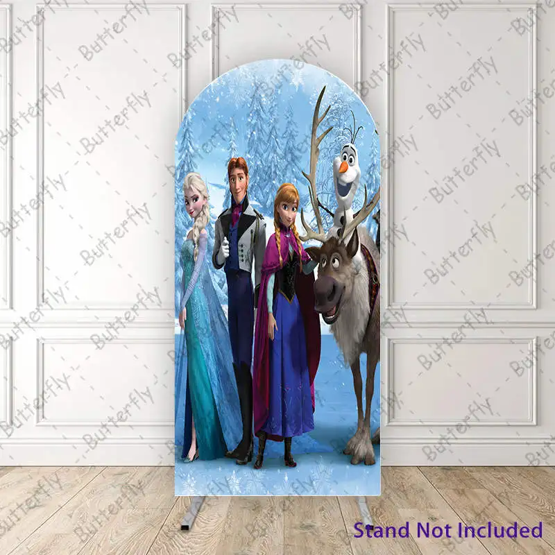 

Olaf Anna Sven Elsa Reindeer Custom Frozen Disney Princess Arch Photo Backdrop Cover Girls Birthday Party Background Decoration