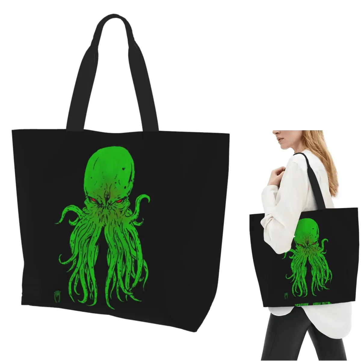 Cthulhu Octopus Sea Monster Vintage Shopping Tote Bag Canvas Large Capacity Shoulder Bags Shopper Grocery Handbag for Women