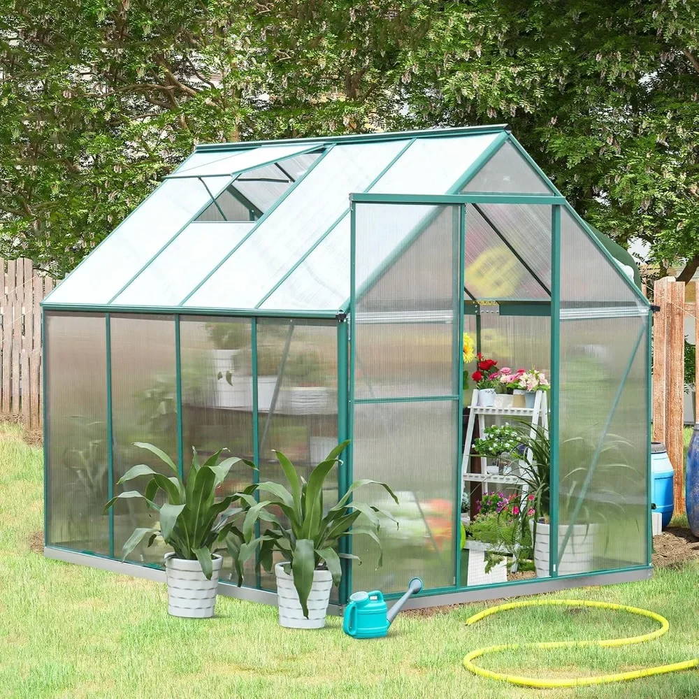 

Polycarbonate Greenhouse Kit Outsides, 8x6x6 FT Heavy Duty Aluminum Frame Green House with Windows Door for Backyard Garden