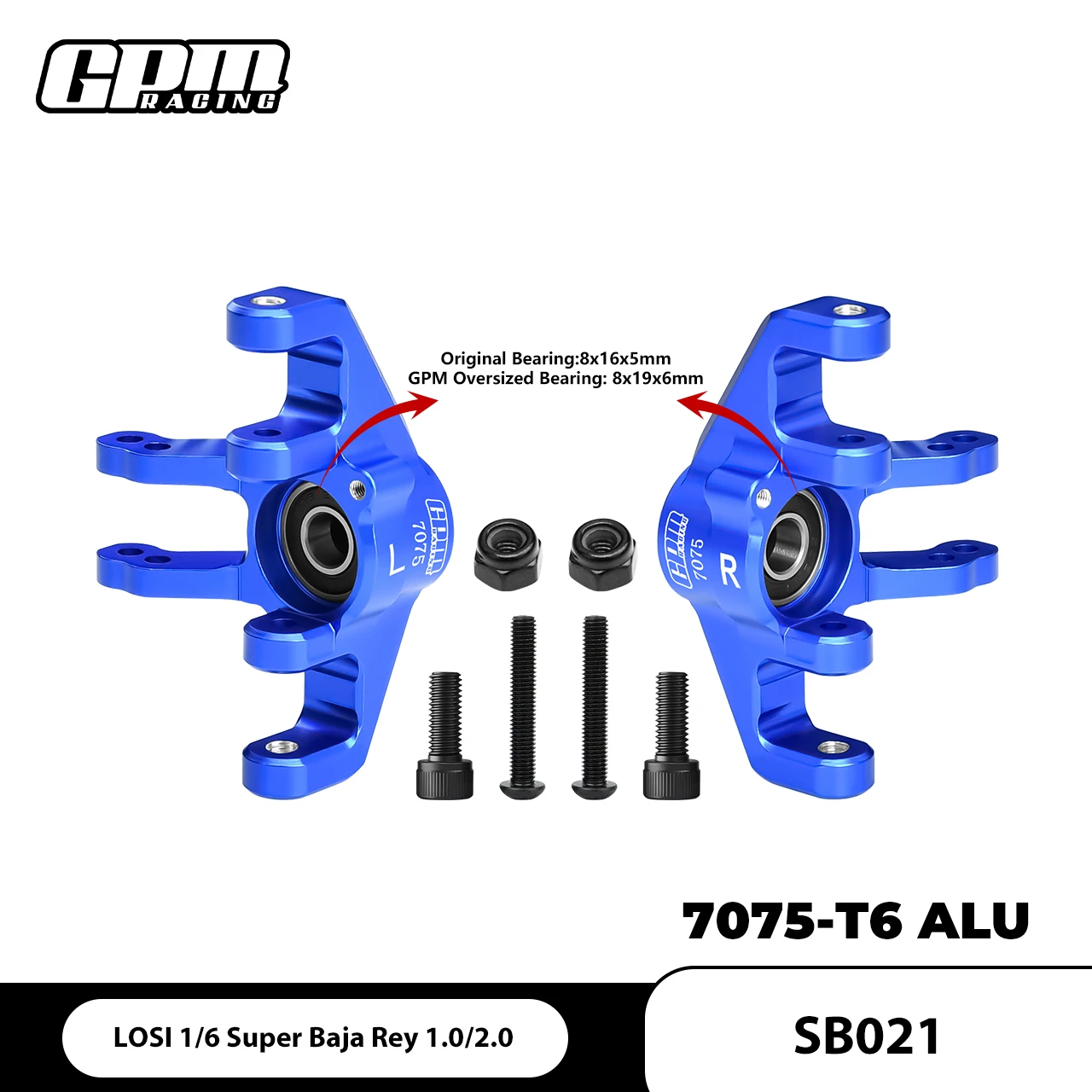GPM 7075 Alloy Front Spindle Set For LOSI 1/6 Super Baja Rey 1.0 / 2.0