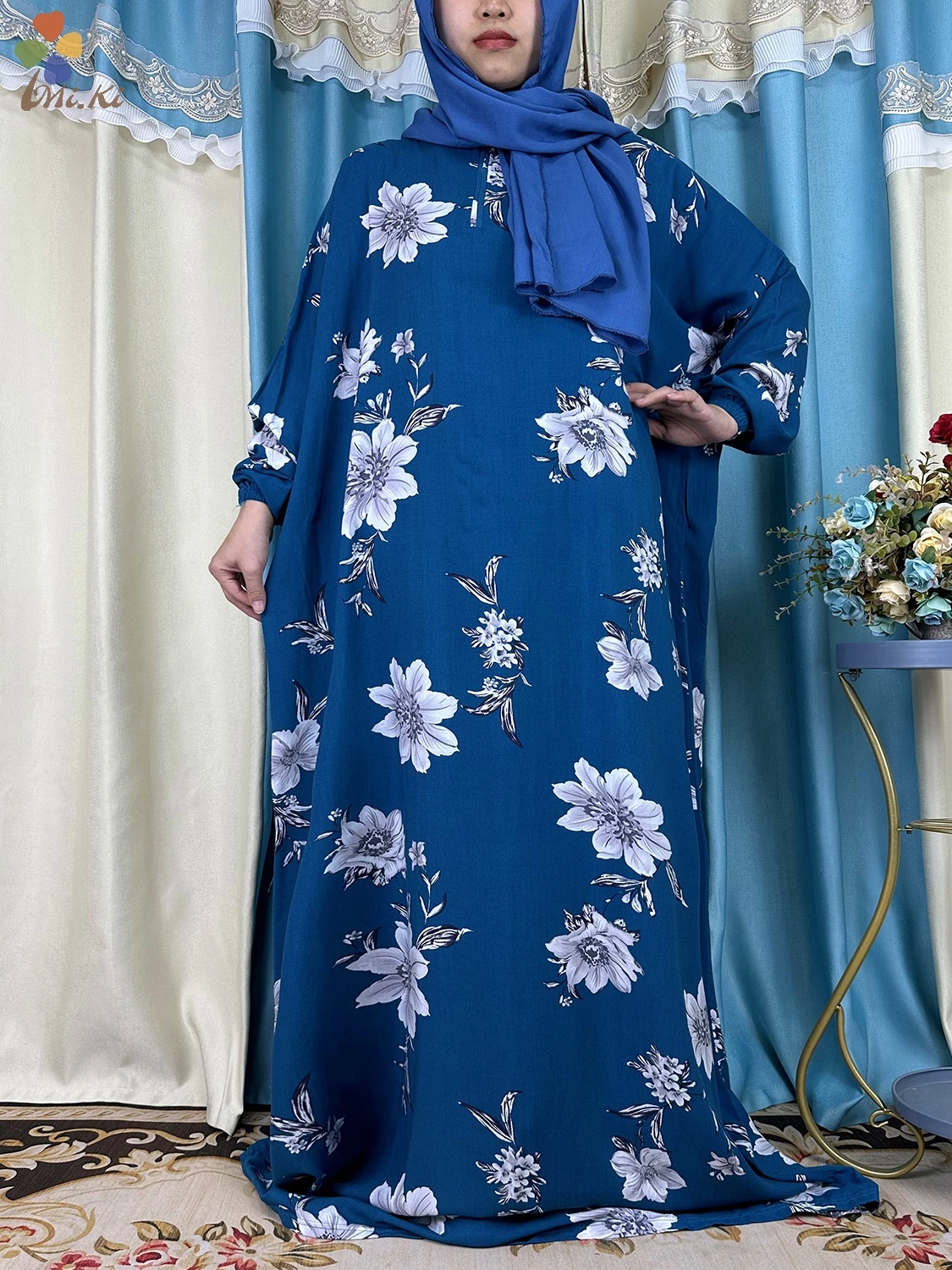 Vestido de Abaya africano para mujer, ropa de oración de Ramadán, Túnica de Oriente Medio de Turquía, vestido de rayón musulmán suelto Floral,