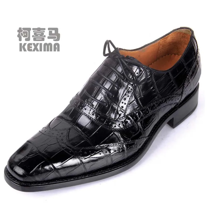 

hulangzhishi new arrival Pure manual Men dress shoes crocodile leather crocodile Leather shoes lace-up male formal shoes