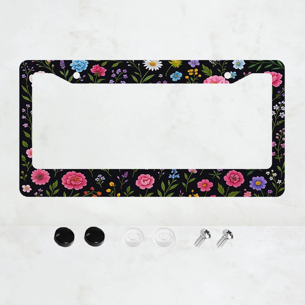 

1 шт. рамка для номерного знака с 2 отверстиями и цветочным дизайном, алюминиевая, 6x12 дюймов, в комплекте с винтами, стандартный размер для США, Канады, Мексики.