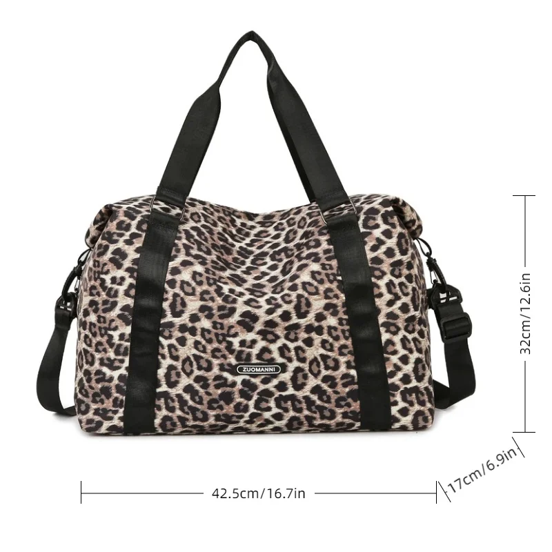 Leopard Print Large Capacity Travel Duffels Bag,Adjustable Shoulder Strap,Suitable for Short Distance Travel,Camping Storage Bag
