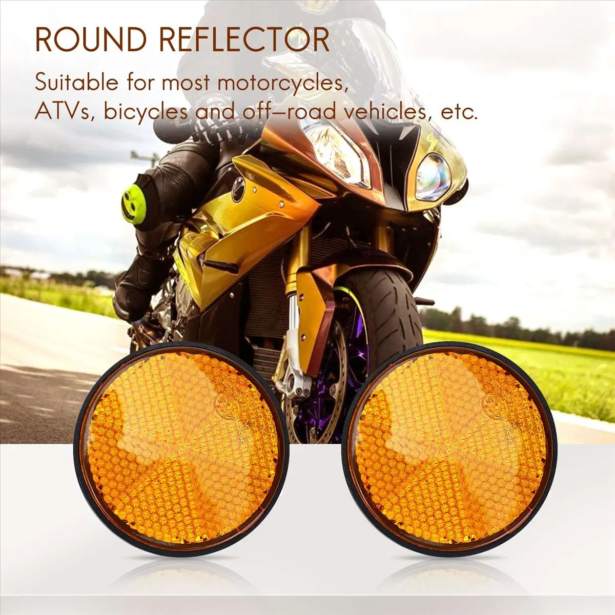 Compatible 2pcs 2" Round Orange Reflector Universal For Motorcycle ATV Dirt Bike
