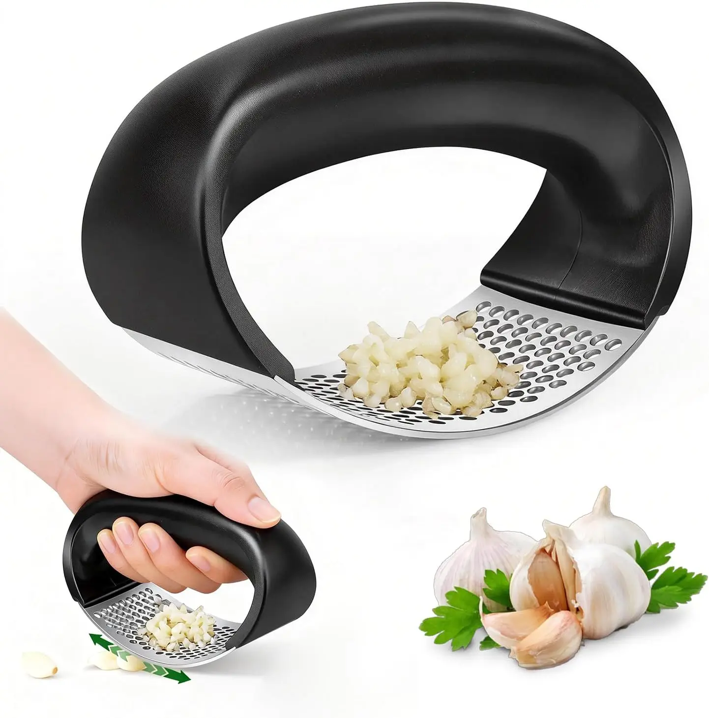 1PCS Manual Garlic Press Rocker Kitchen Gadgets Garlic Mincer Chopping Tools Stainless Steel Garlic Peeler Peanuts Press Crusher