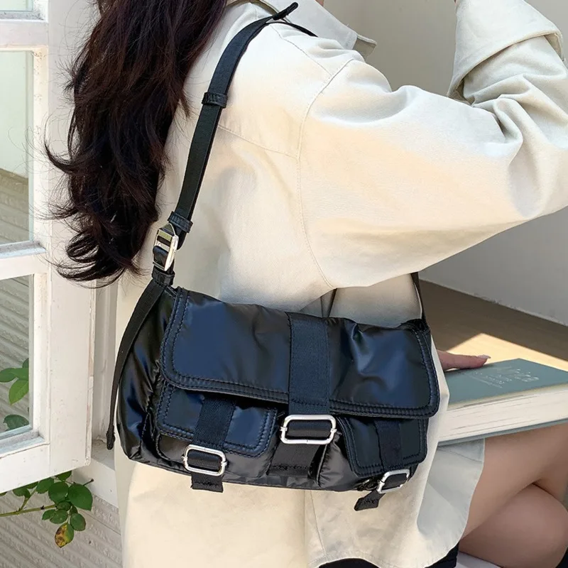 

Korean Double Pockets Design Shoulder Bags For Women 2024 Autumn Y2K Fashion Trend Underarm Bag Female Handbags And Purses