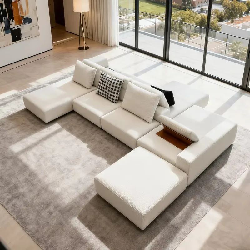 مجموعة أريكة جزيرة حديثة من القماش الراقية، أثاث فندقي لغرفة المعيشة وغرفة المعيشة #5
