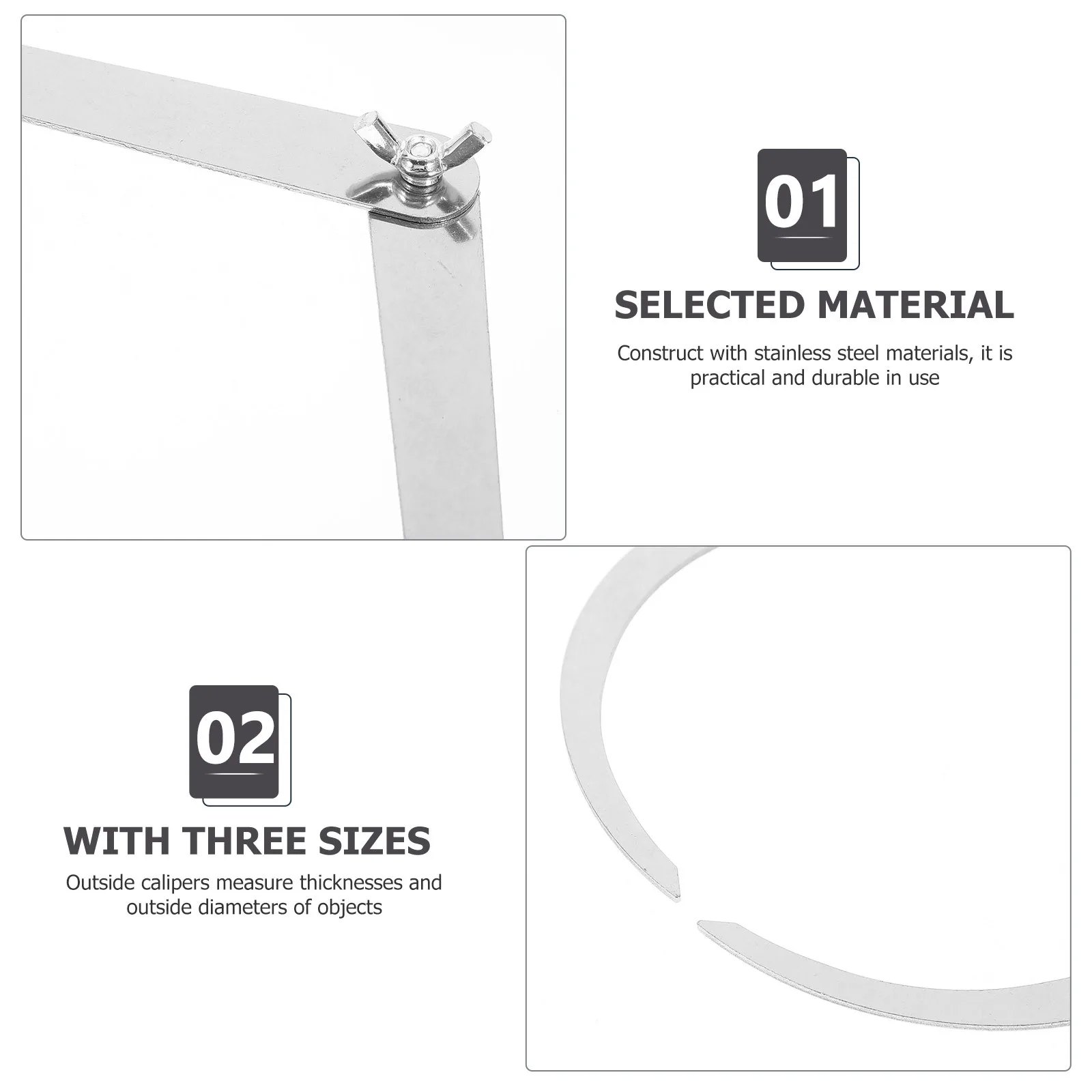 

3Pcs Stainless Steel Outside Caliper Heavy Duty Polished Metal Measuring Tool for Clay Sculpture Ceramic Pottery Shaping