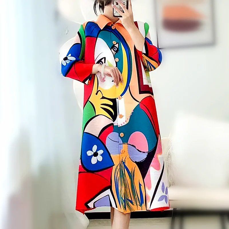 Ins Women's Graffit Colorful Print Dresses Elastic Loose Dress Woman Tops Oversized Party Long Spring Cardigans Vestidos NZ31