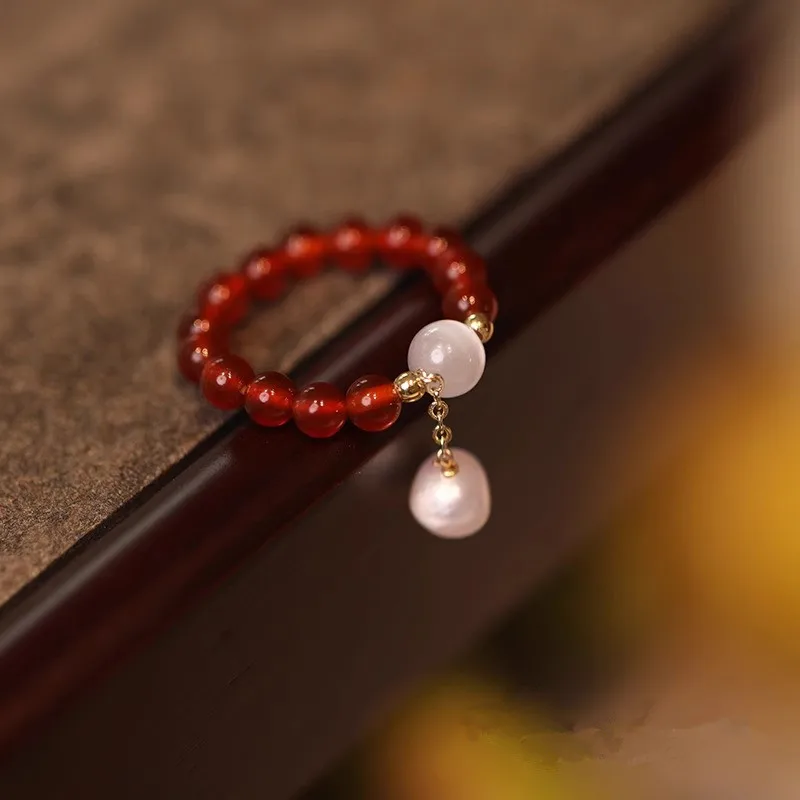 

2025 Hot Sale Trendy Natural Red Agate Opal Stone Freshwater Pearl 14K Gold Filled Female Ring Jewelry For Women Birthday Gifts