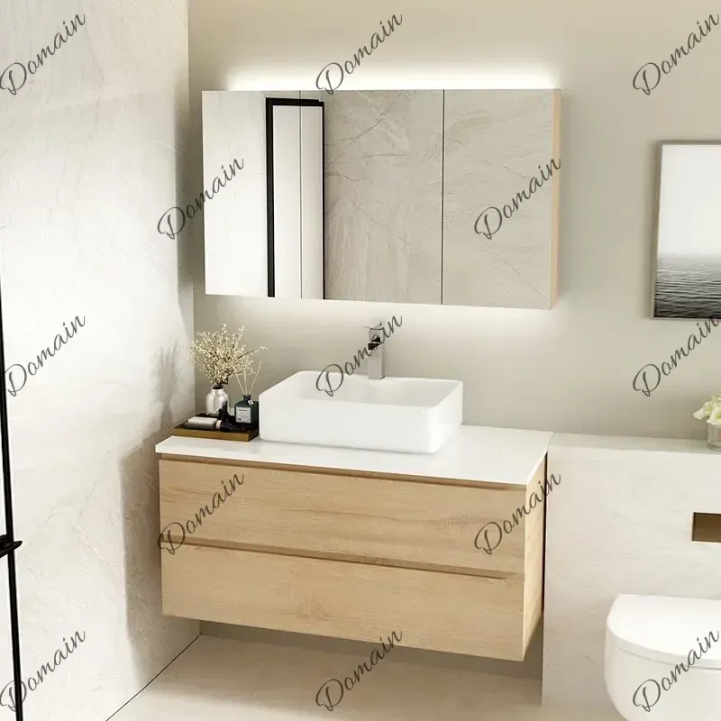 SX Solid Wood Bathroom Vanity Wall-Mounted Cabinet & Vessel Sink - Compact Nordic Style Small Spaces, Custom Made Furniture JT40
