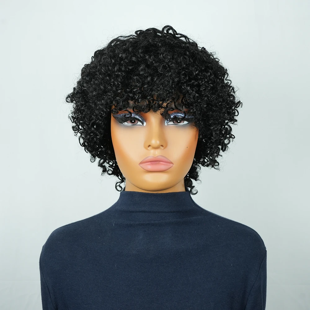 قصيرة عابث قطع شعر مستعار بوب مجعد قصير بوب خصلات الشعر المستعار الإنسان مع الانفجارات آلة كاملة شعر مستعار طبيعي أسود اللون