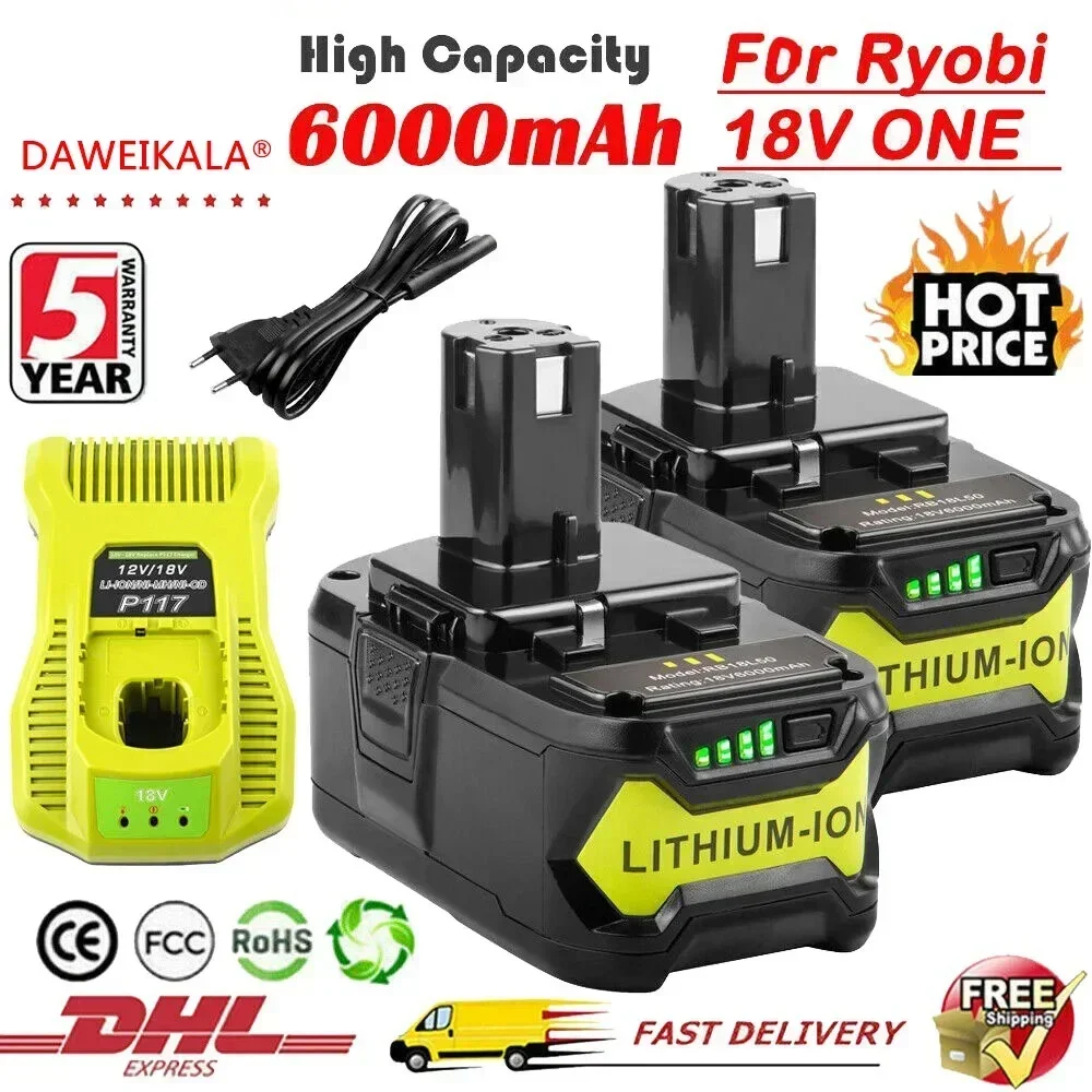 

Для RYOBI P108 18 В 6 Ач One + Plus зарядное устройство для литий-ионного аккумулятора большой емкости P104 P107 RB18L50 RB18L20 P108 Зарядное устройство 18 В