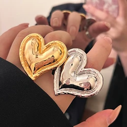 Metal Irregular Smooth Large Heart-shaped Open Rings for Women Girls European American Personality Party Vintage Jewelry Gifts