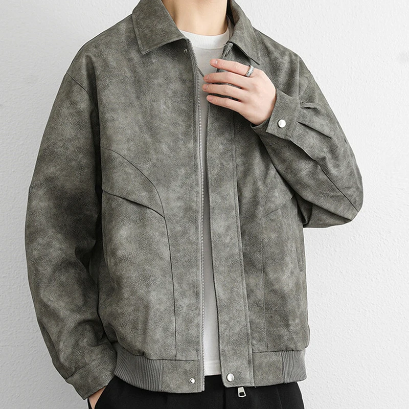 

Осенняя американская кожаная замшевая куртка Jaqueta Masculina, корейская модная повседневная куртка-бомбер на молнии, новинка 202, уличная одежда Y2K, пальто-карго