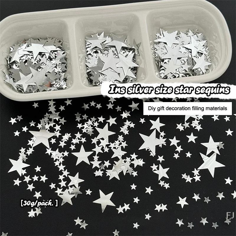 

10/100Pcs 30g Christmas metal Ins Silver Star Sequins Gift Decoration Filling Packaging Material Accessories Gift Box Decoration