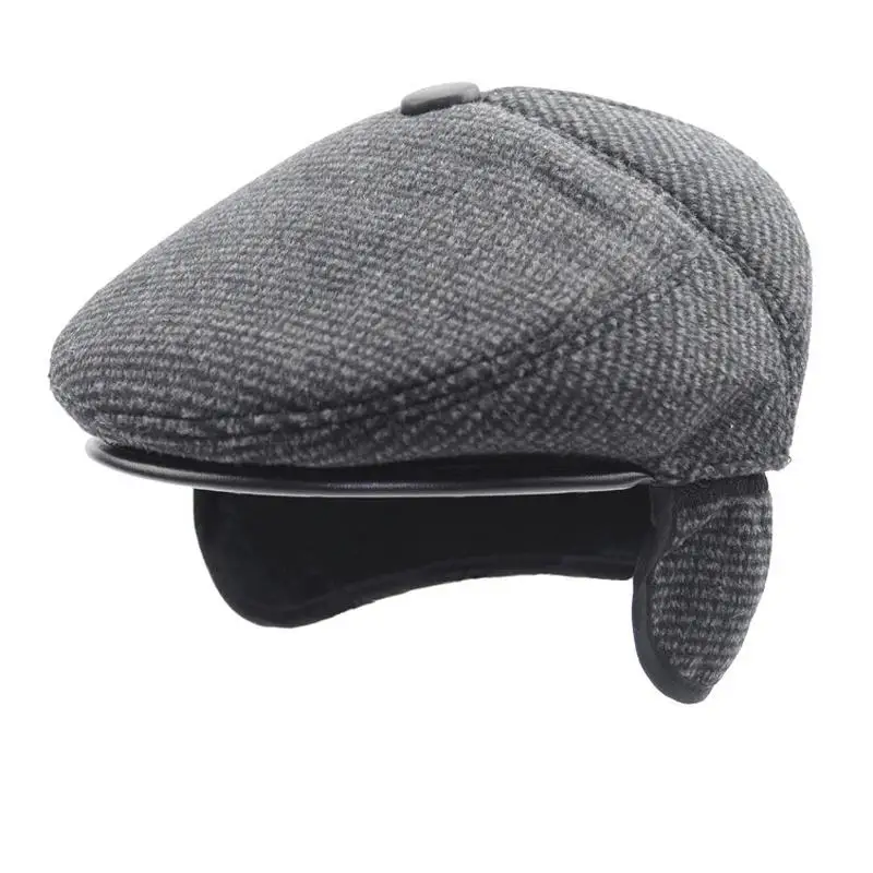 1pc Men Middle-aged Solid Hat Autumn and Winter Hats Warm Ear Protectors Senior Hat