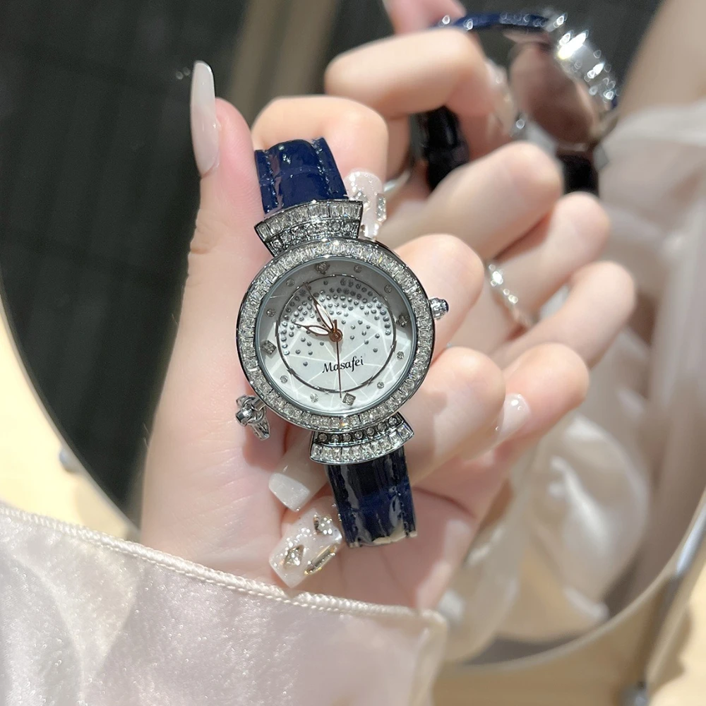 Women's Quartz Watches Diamond Pendant Inlaid Diamond Dial Watch Various Colors Leather Strap Optional Waterproof Clock Gifts
