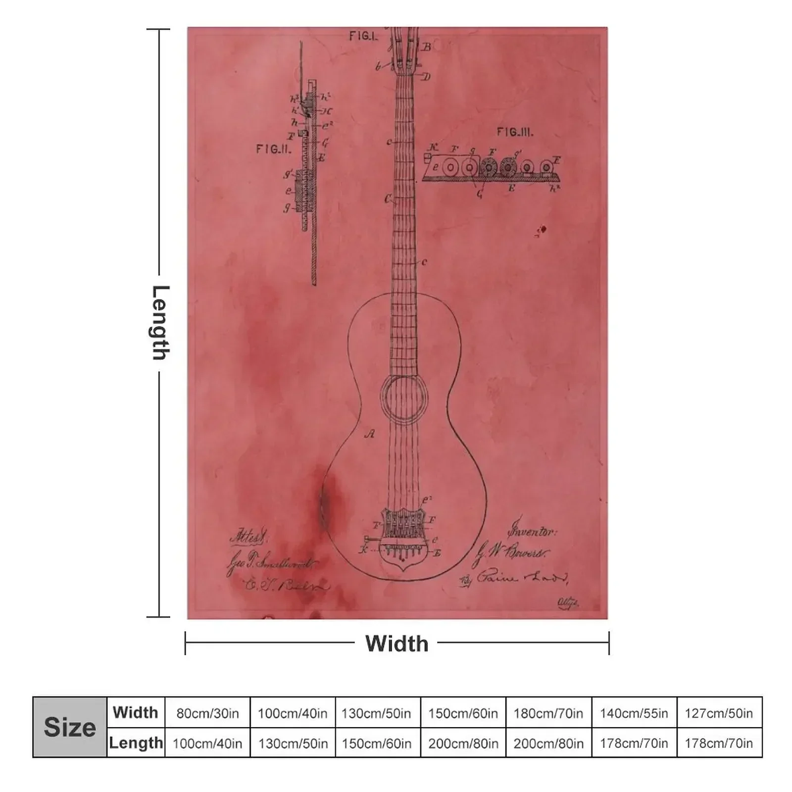 Vintage Rose Guitar Patent Throw Blanket Furrys Baby Blankets For Baby Warm Nap Designers Blankets