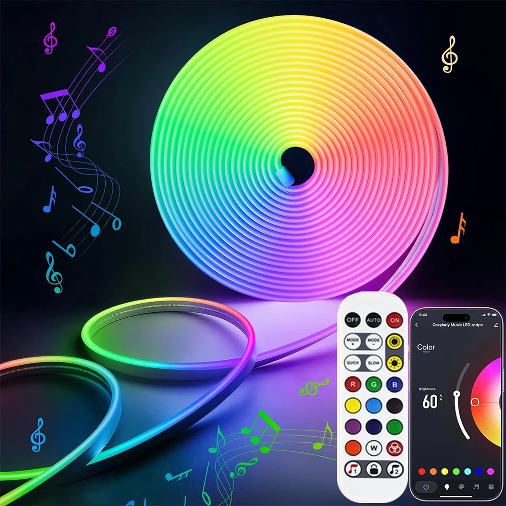 TUYA RGB LED Neon Rope Lights 10m/32.8ft Flexible RGB Led Lights Works with Alexa Silicone RGB Rope Lights For Party Home