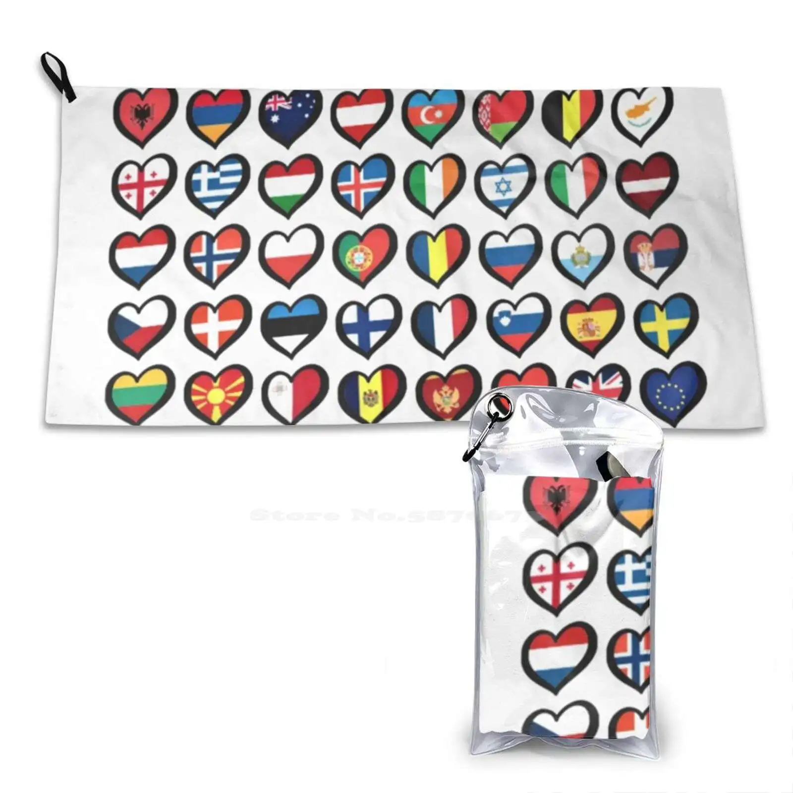 Song Contest Flags Hearts Soft Towel Quick Dry Beach Towel Flags European Heart Ebu Logo Spain Swiss Italy Norway Sweden