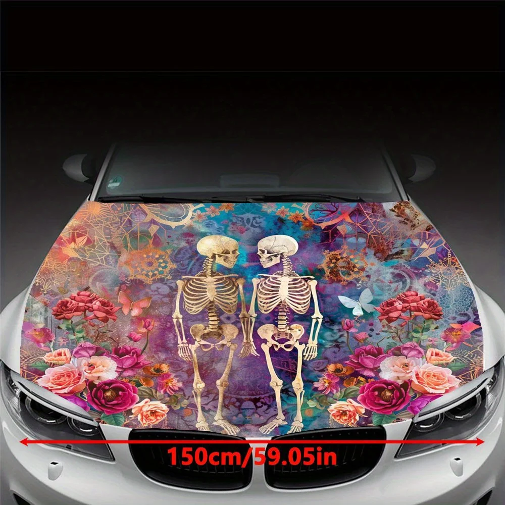 Crânio romântico: gráficos de companheiro floral e borboleta, envoltórios de vinil para carro, gráficos de capô de carro de vinil, temperamento artístico exclusivo para