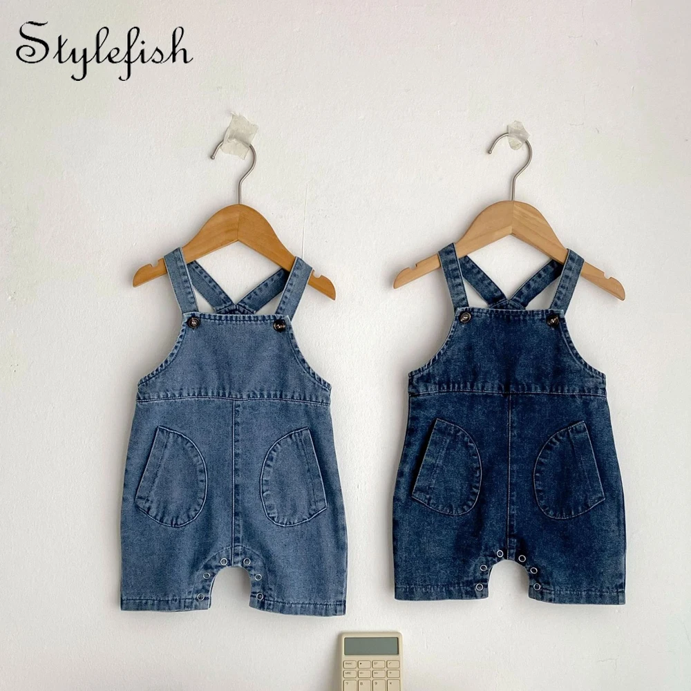 

Summer new 0-3 year old baby clothing, denim overalls for boys and girls, Korean style jumpsuit shorts