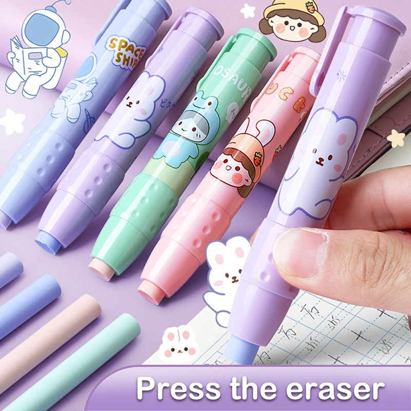 

Pressing Cartoon Pencil Eraser Pen Type Cute Eraser Retractable Press Pencil Rubber Office School Student Stationery Kid Gifts