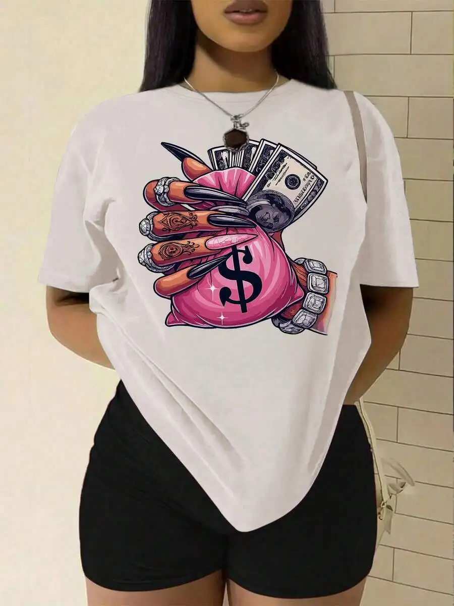 

Graphic Print Drop Shoulder T-Shirt, Short Sleeve Crew Neck Casual Top For Spring & Summer, Women's Clothing