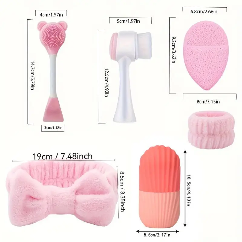 6/8Pcs Face Care Cleaning Set Ice Tray Moisture Proof Hair Tie Headwear Wristband Face Washing Brush Beauty Tool Kit For Skin
