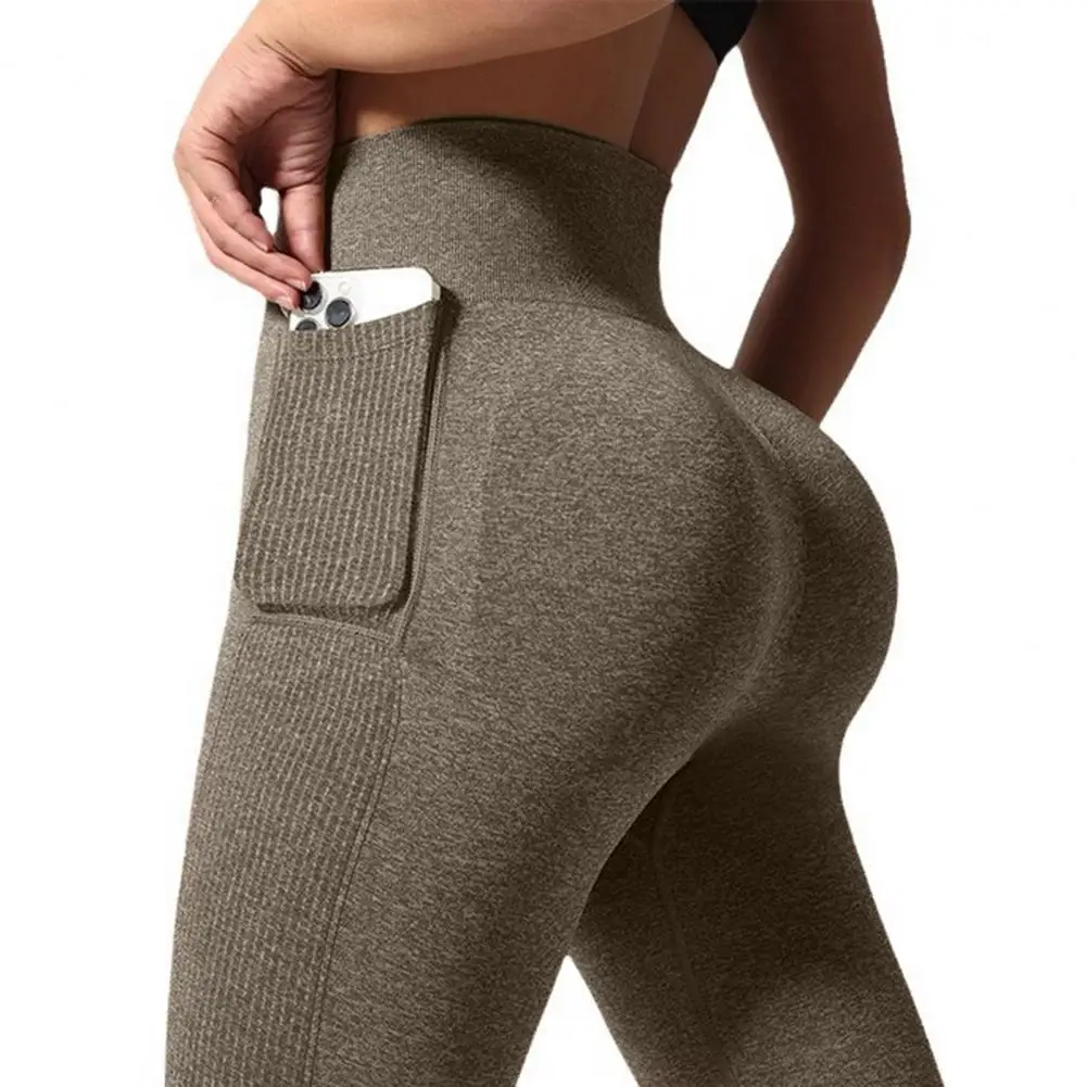 Женские брюки для йоги, леггинсы в рубчик с высокой талией и боковым карманом, спортивные брюки в 3d инженерном стиле для женщин, однотонные брюки для йоги