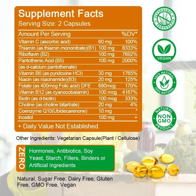 Vitamine b einschl ießlich b12, b1, b2, b3, b5, b6, b7, b9, Folsäure-Vitamin B-Ergänzung unterstützen einen gesunden Energie stoffwechsel