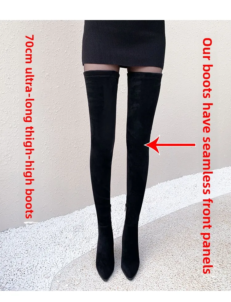 

Ультрадлинные сапоги выше колена. Женские сапоги на высоком каблуке с боковой молнией. 70 см. Расширенная версия. Высокие сапоги-трубы.