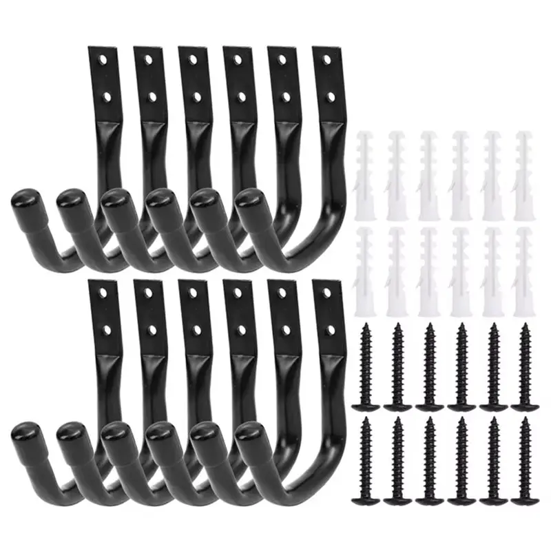 ABDJ-Metal For Garden Hose Ladder Hooks 12Pcs Heavy Duty Garage Wall Hooks J Shape Practical Hook Wall Mount Storage Rack For Bi