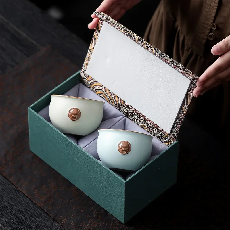 Chinese Tea Tool Sets Elegant Azure Ru Kiln Tea Cup Master  High-end  Send Customer Cup Birthday Gift Handy Gift