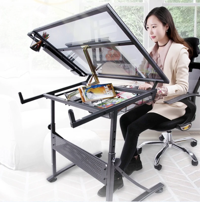 Height Adjustable Classroom Furniture Metal Wooden Drafting Drawing Table for Sale