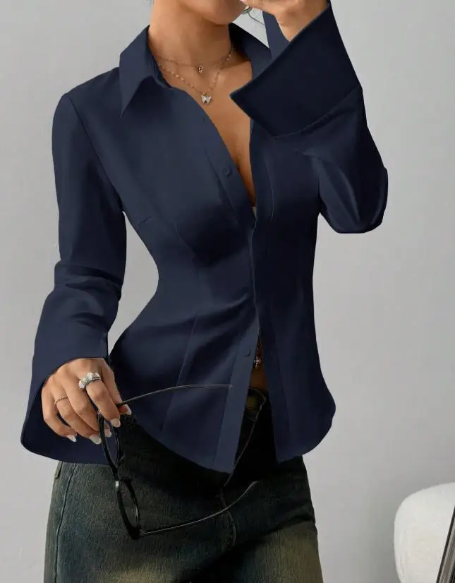 

Women's Daily Commuting Outfit: Slim Button Up Long Sleeved Casual Shirt